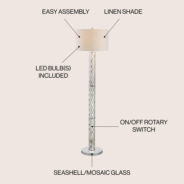 Liam 63.5" Seashell Mosaic LED Floor Lamp - JONATHAN Y